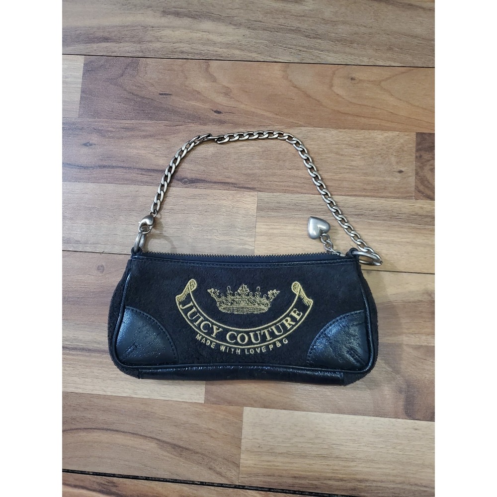 VTG Juicy Couture Baguette Mini Velour Chain Purse Logo Y2K 1990s